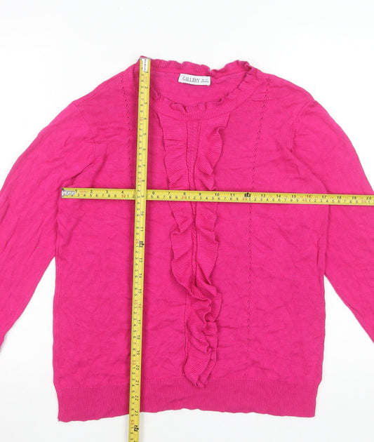 Gallery Women's Pink Ruffle Crew Neck Viscose Jumper Size 14