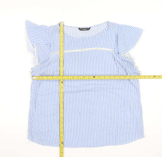 Dunnes Women Blue Striped Ruffle Sleeve Viscose Blouse Size 16