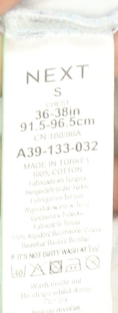 Next Men’s White Bird Print Cotton Short Sleeve Polo Shirt Size S