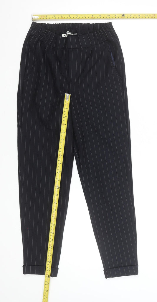 Bershka Women Black Pinstripe Trousers XS Viscose Blend Cigarette Style