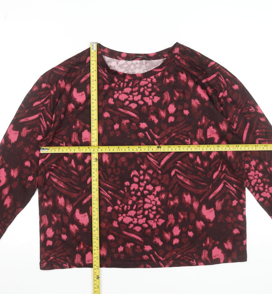 Dunnes Women's Pink & Burgundy Patterned Long Sleeve Jersey Top Size M