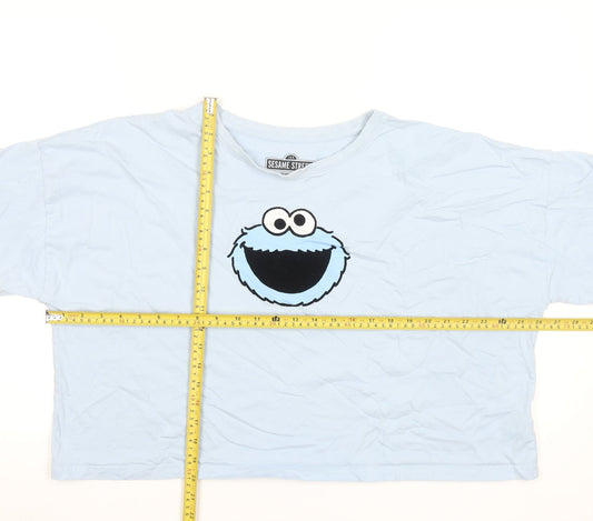 Primark Sesame Street Women's Blue XL Cropped Cookie Monster T-Shirt