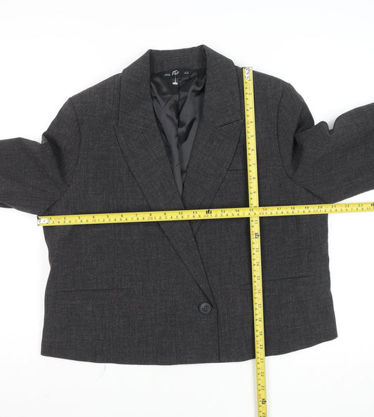 F&F Women’s Grey Cropped Blazer Jacket UK 12 Tailored One-Button