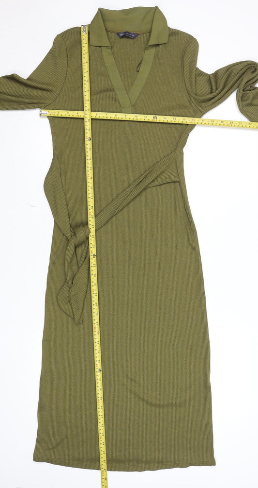 Marks and Spencer Womens Green Size 6 Collared Knit Midi Wrap Dress