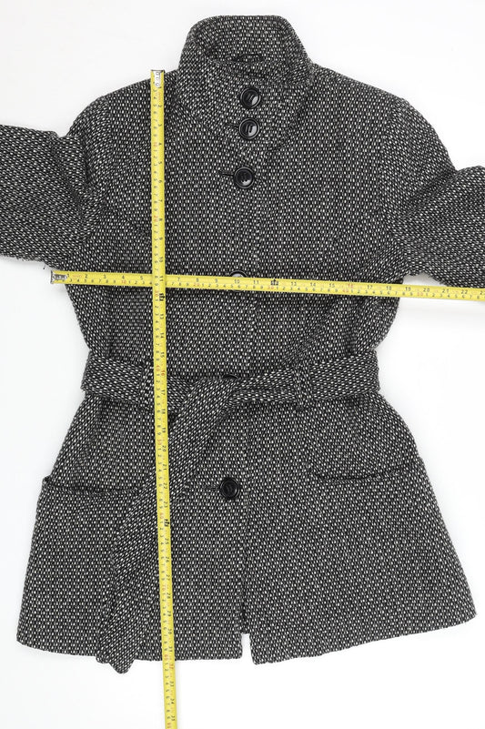 Autonomy Women’s Grey Tweed Belted Overcoat Size 16 Wool Blend