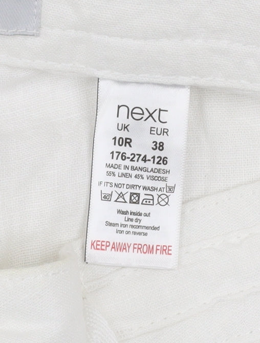 Next Women’s White Linen Blend Drawstring Straight Leg Trousers Size 10