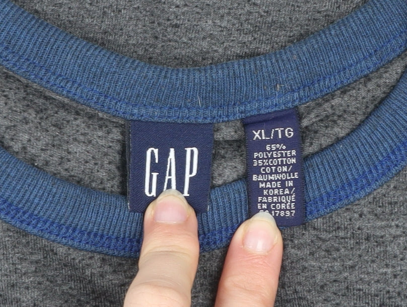 GAP Men's Grey Blue Crew Neck Graphic Print T-Shirt XL Classic Fit