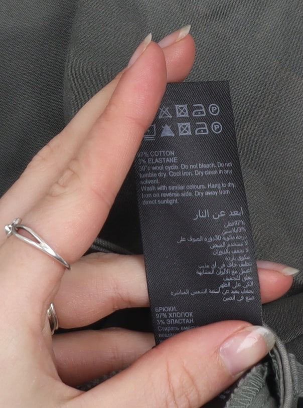 Mint Velvet Women's Green Cropped Wide-Leg Cotton Trousers Size 12R