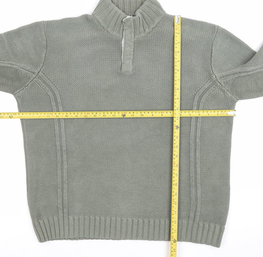 Marks and Spencer Men's Green Medium 1/4 Zip Knitted Jumper
