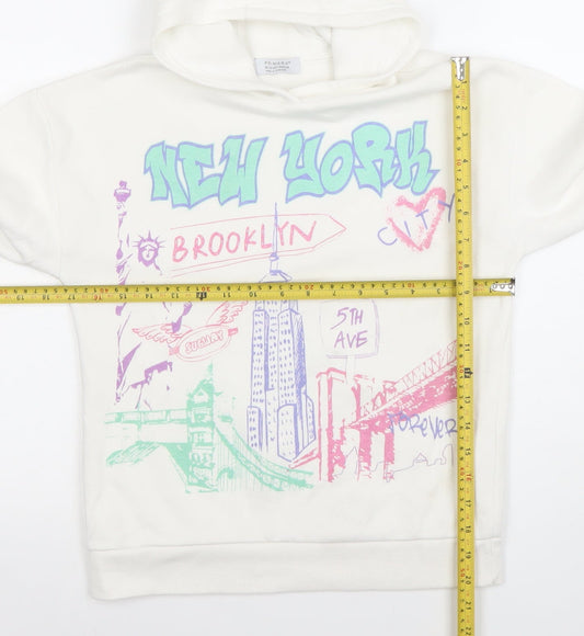 Primark Boys White Graphic Print Hoodie 10-11 Years Pullover Cotton Blend