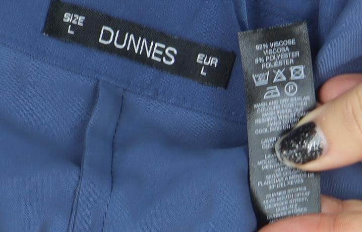 Brand and care label for Dunnes Women’s Blue Long Coatigan L Lightweight Open Trench Style