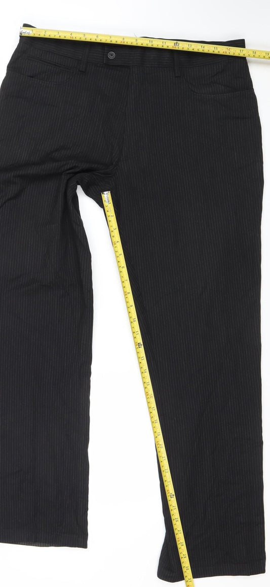 Next Men Black Regular Fit Pinstripe Dress Trousers 36L