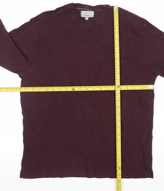 Marks and Spencer Men's Burgundy Cotton Long Sleeve Regular Fit T-Shirt Medium