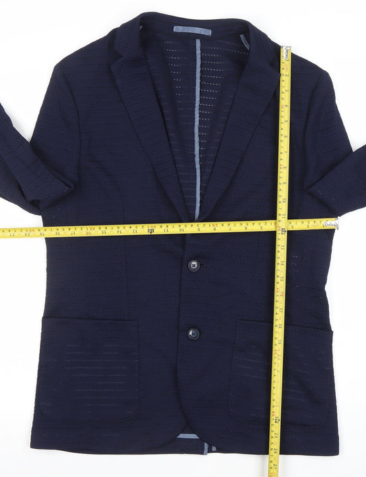 River Island Women Navy Blue Two-Button Blazer Size M Classic Fit