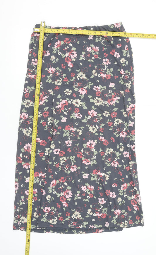 Laura Ashley Women's Grey Floral Midi Skirt M Elastic Waist