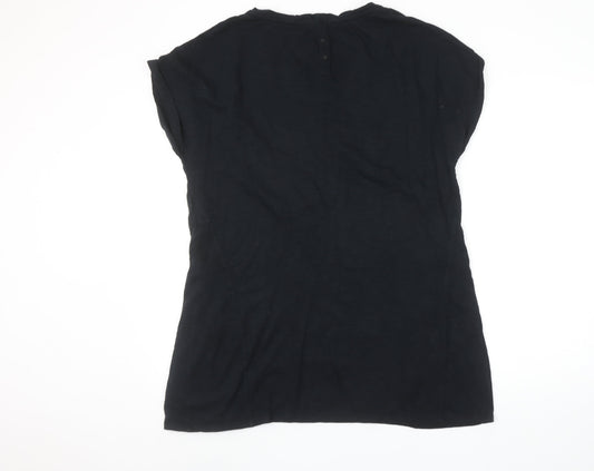 Fat Face Women's Black Cotton Crew Neck Short Sleeve T-Shirt UK 14