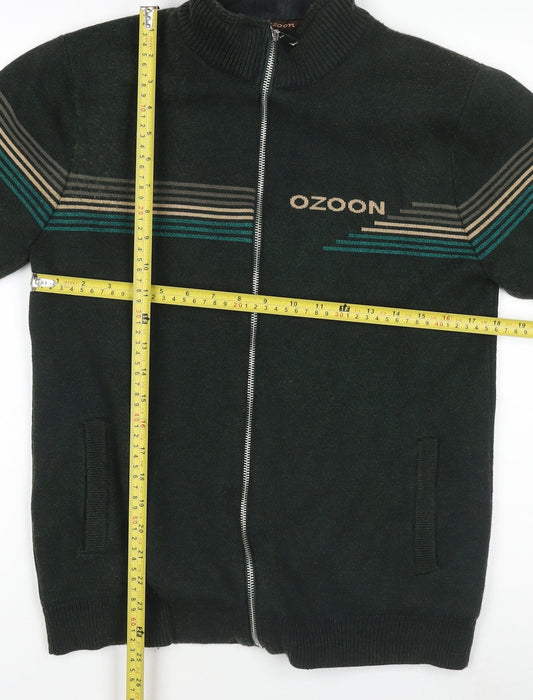OZOON Men's Green Full Zip High Neck Knit Jumper M Lined Winter Warm