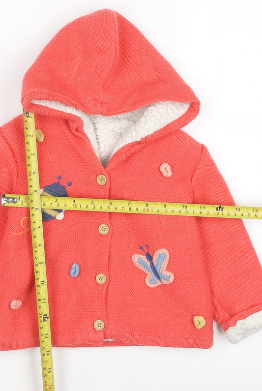 Nutmeg Girls Coral Hooded Cardigan 12-18 Months Acrylic Embroidered Bees & Butterflies