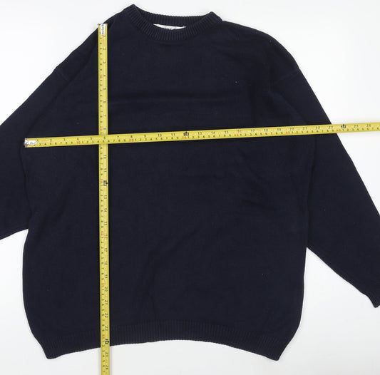 Jumpers Mens Navy Blue Cotton Crew Neck Pullover Jumper Size L
