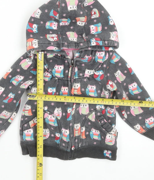 Pumpkin Patch Girls Grey Owl Print Hooded Zip Jacket 24 Months