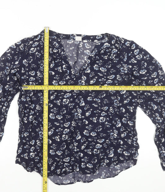 GAP Women's Blue Floral Viscose Tunic Blouse Long Sleeve Size L