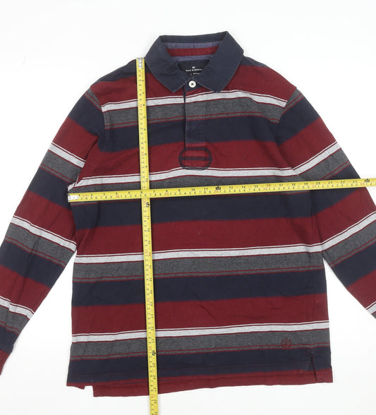 Marks and Spencer Men's Burgundy Striped Long Sleeve Polo M