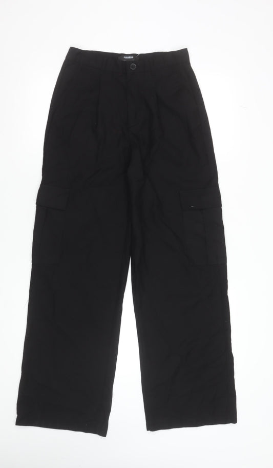 Womens UK Size S Pull & Bear Regular Fit Cargo Black Trousers