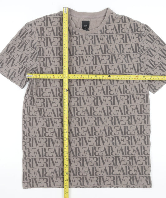River Island Men's Beige Logo Graphic Cotton T-Shirt Size S