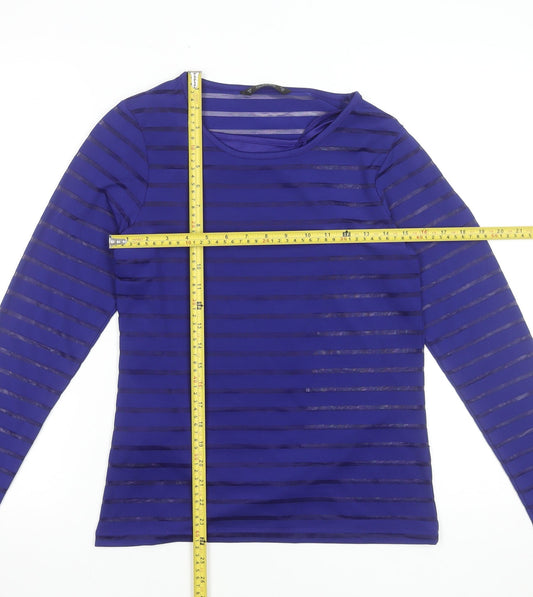 Dunnes Women Blue Striped Sheer Long Sleeve Jersey Top Size 12