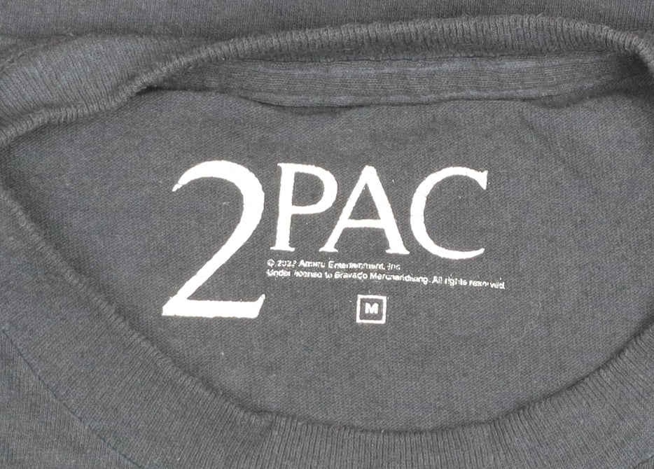 2PAC Mens Black Medium Graphic Hip Hop Band T-Shirt
