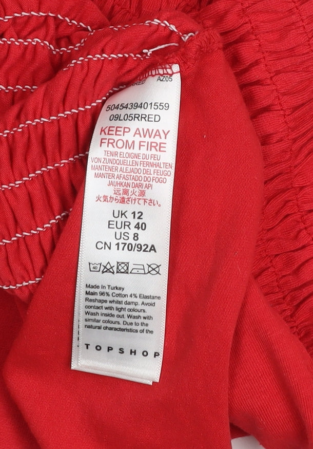 Womens UK Size 12 Topshop Red Cropped Blouse