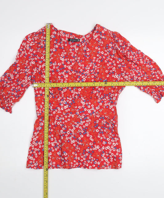 Dunnes Womens Red Floral V-Neck 3/4 Sleeve Tunic Blouse XS
