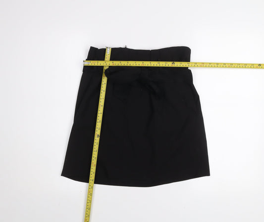 Miss Selfridge Women Black UK 10 Wrap Mini Skirt with Bow Belt