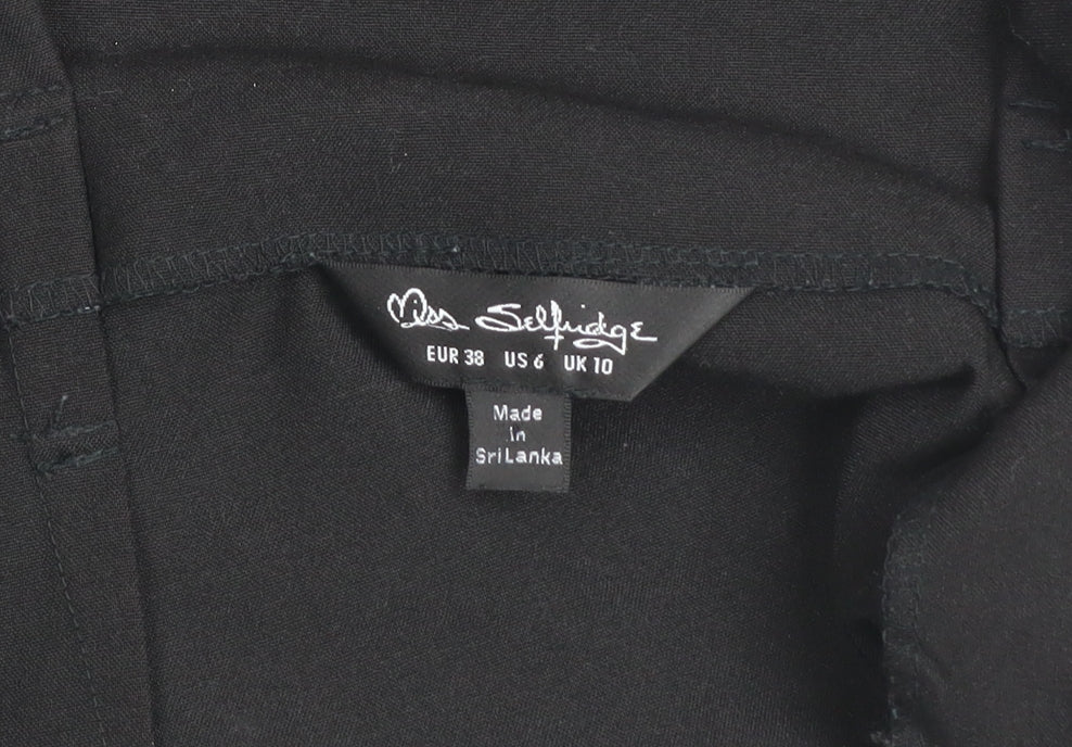 Brand and care label for Miss Selfridge Women Black UK 10 Wrap Mini Skirt with Bow Belt