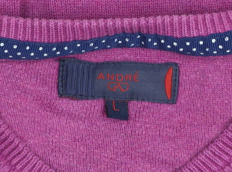 André Men Purple V-Neck Knit Pullover Jumper Size L
