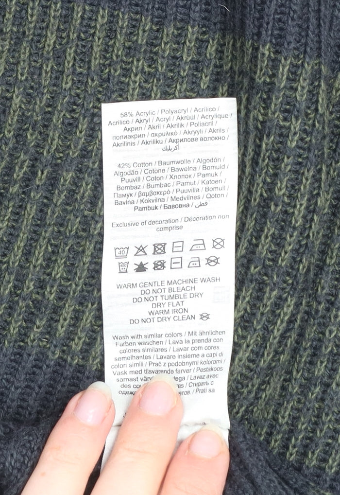 PRODUKT Mens Green Striped Knit Crew Neck Jumper XL