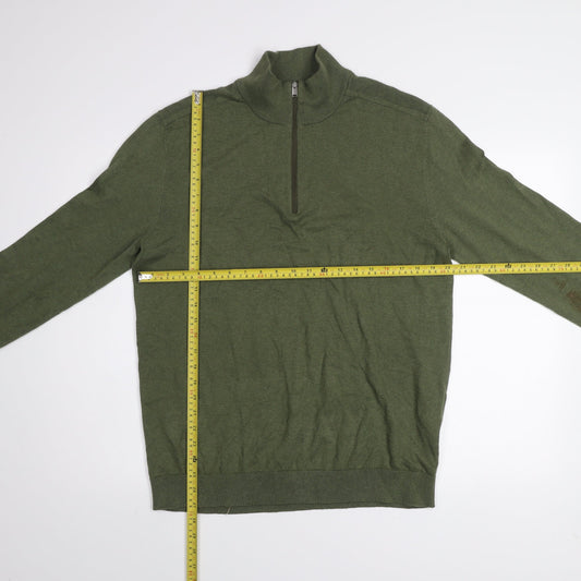 Selected Homme Men's Green Cotton 1/2 Zip High Neck Jumper L