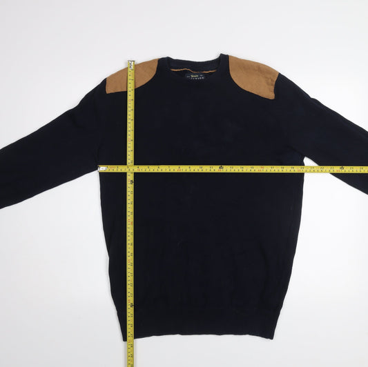 Reserved Men's Navy Blue Cotton Crew Neck Quilted Shoulder Jumper L