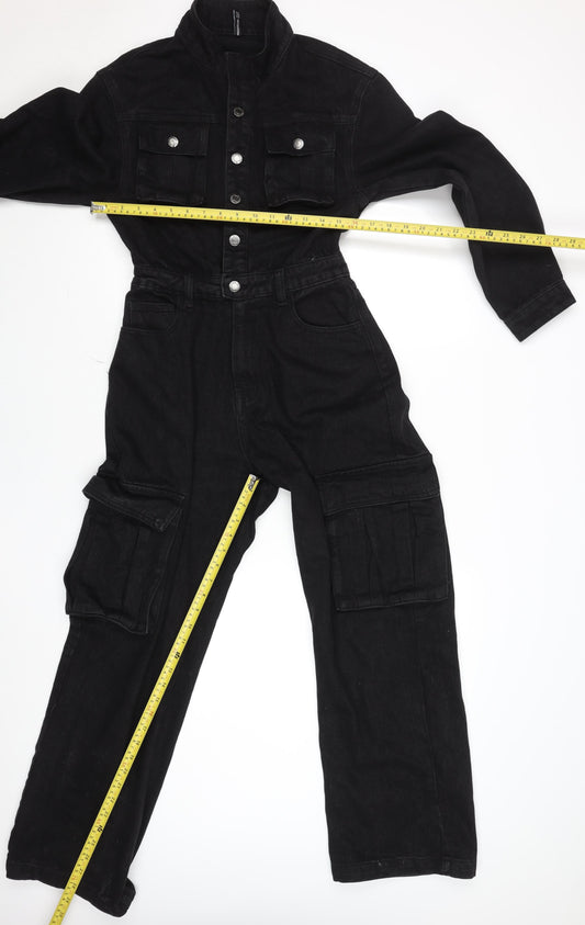 PrettyLittleThing Women's Black Denim Utility Jumpsuit UK 4