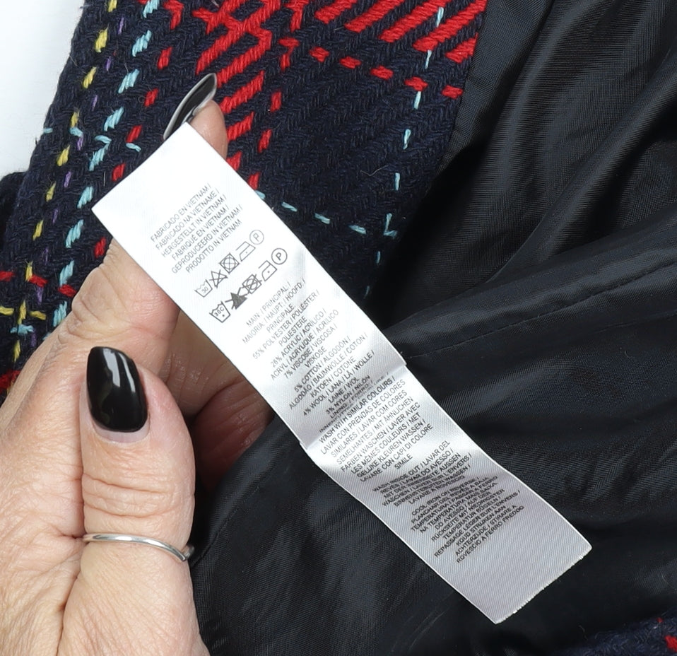 Primark Women’s Red Check Long Overcoat Size 8 Wool Blend