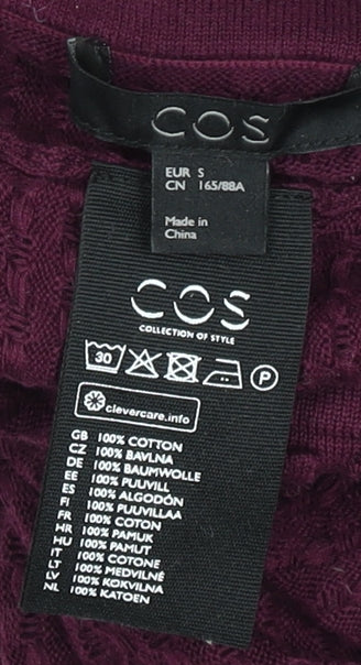 COS Women Purple Cotton Textured Crew Neck Jumper Size S