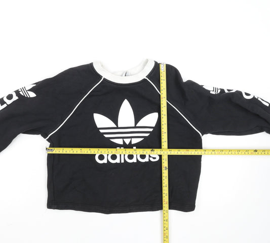 Adidas Womens Black Crop Pullover Sweatshirt UK 4 Cotton Logo Long Sleeve