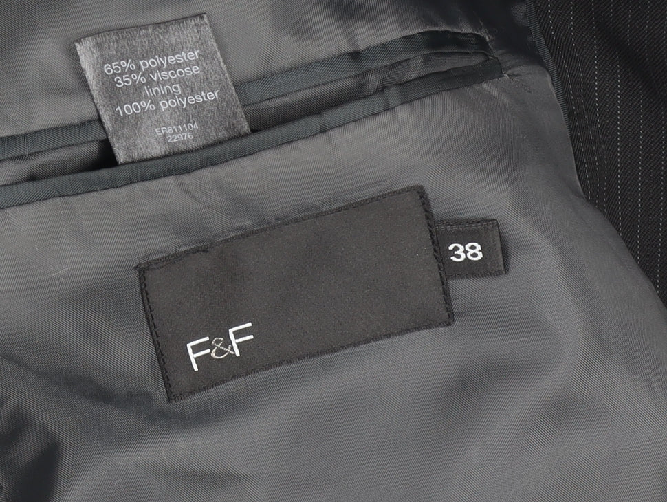 F&F Men's Black Pinstripe Blazer 38 Regular Two-Button Classic Fit