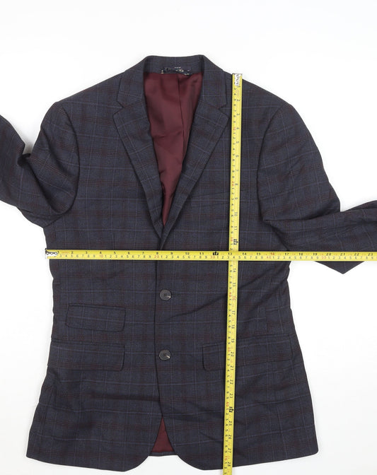 Marks and Spencer Men's Blue Check Regular Fit 36S Blazer Jacket
