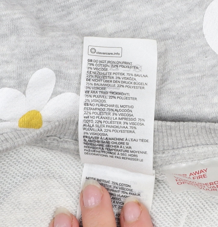 H&M Women Grey Daisy Floral Pullover Sweatshirt Size 12