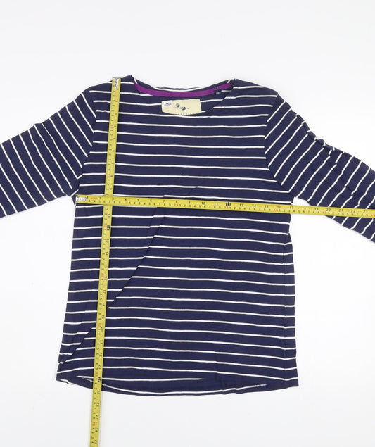 Crane Equestrian Women's Blue Striped Long Sleeve Cotton T-Shirt UK 8-10