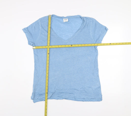 GAP Women’s Blue Linen V-Neck Short Sleeve T-Shirt M