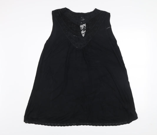 Additional front view of Kaleidoscope Women Black Lace Shift Dress, size 16, Sleeveless V-Neck