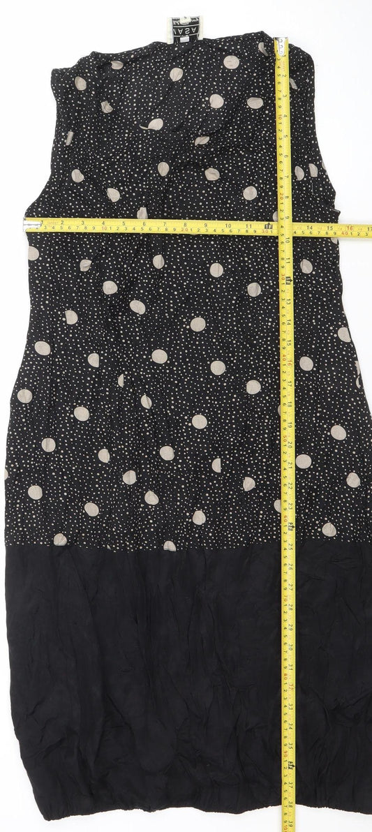 Masai Women’s Black Polka Dot Sleeveless Midi A-Line Dress Size S
