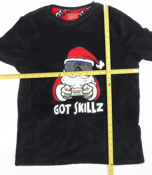 Primark Boys Black Fleece Santa 'Got Skillz' Long Sleeve Pyjama Top 13-14 Years